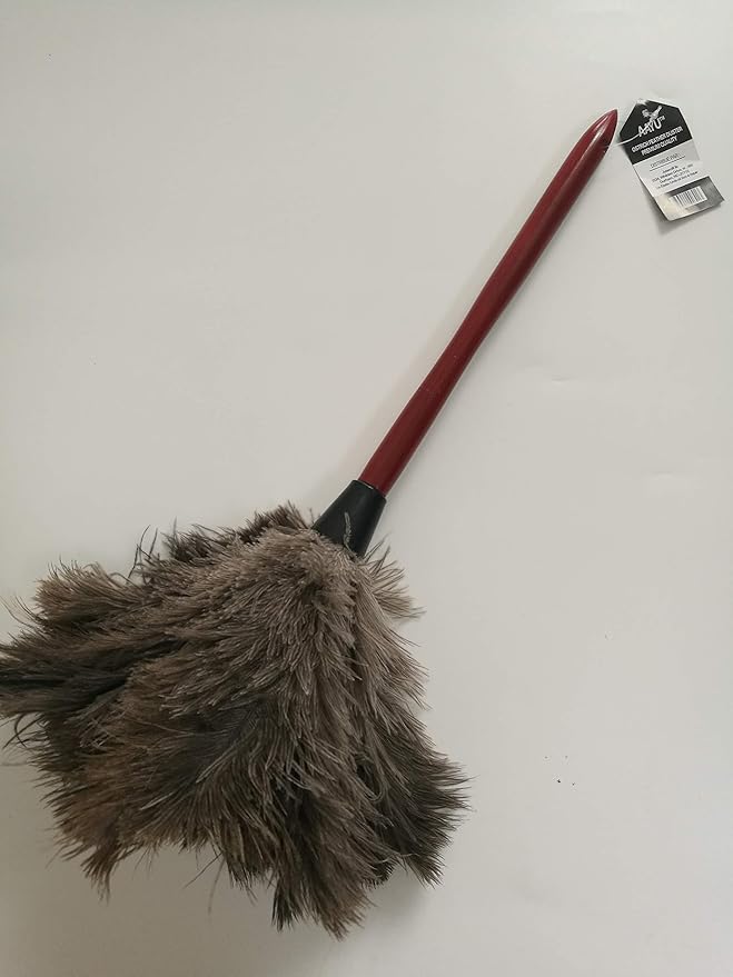 18" Feather Duster Wooden Handle | Natural for Cleaning and Moping 18-20" Inch Genuine Ostrich Feathers, Easy to Clean Reuse