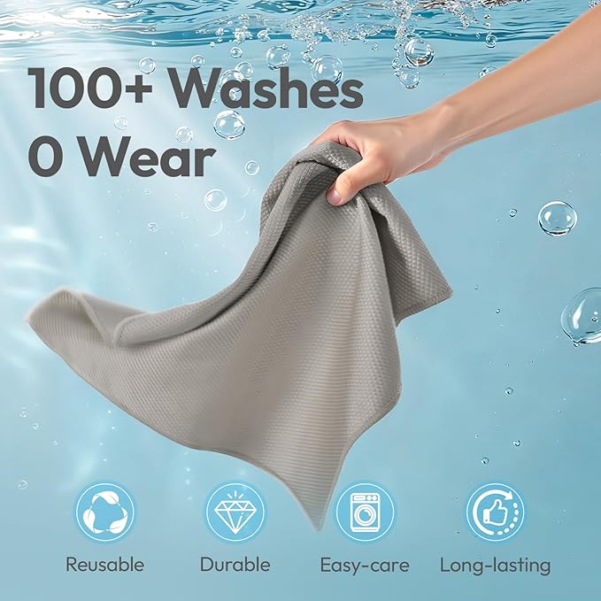 Nanoscale Microfiber Cloths 15.55”x 15.55”, Glass Window Mirror Stainless Steel Car Cleaning, Streak-Free, Lint-Free, Super Thick & Absorbent, Reusable, 6 Pack (White/Gray)