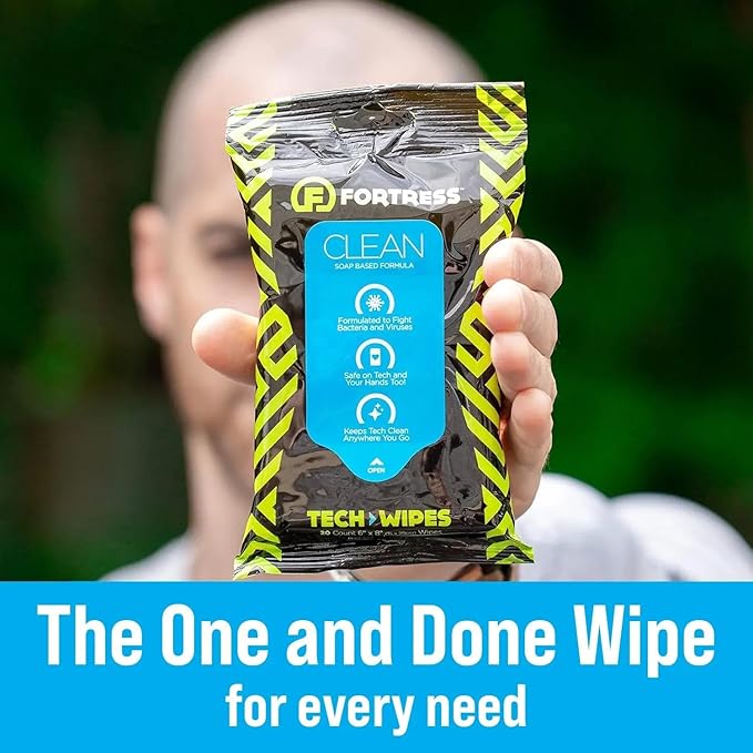Fortress Electronic Wipes (25 ct, Pack of 6) To-Go Tech Wipes for Screens, Phones, Keyboards, TV Monitors, Computer Screens, and More [Travel Size] Skin-Safe