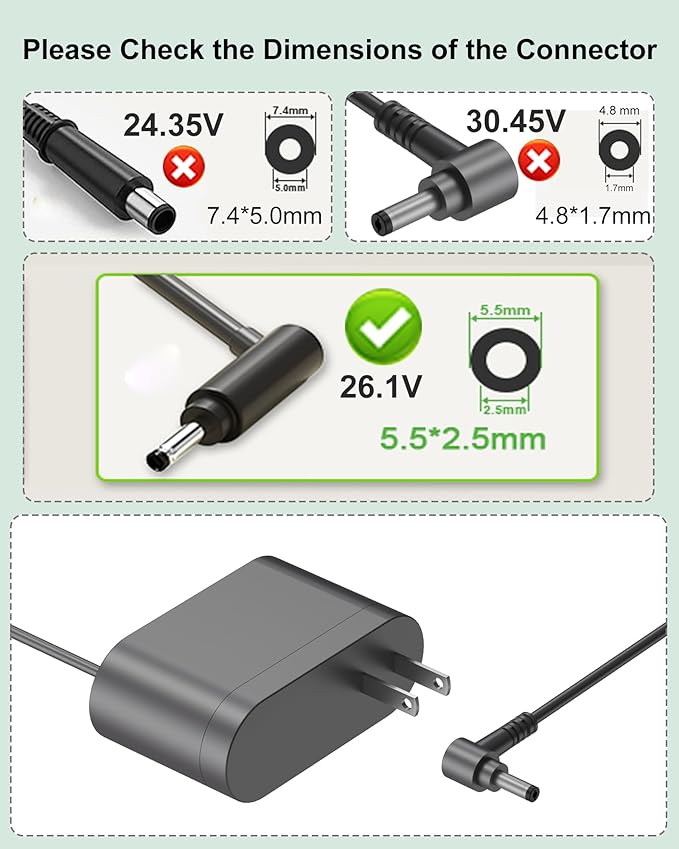 26.1V Replacement for Dyson Charger Compatible with Dyson V6 V7 V8 Car+Boat Cordless Vacuum –(Not for V10/V11/V12 Models), 5.9FT Cord