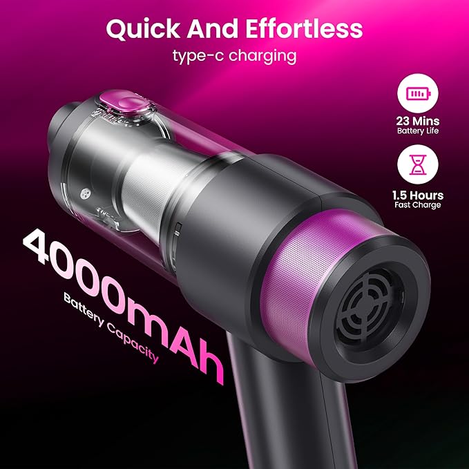 Mecanto Car Vacuum Handheld Vacuum Cleaner, 15000PA Suction, Mini Vacuums with Air Duster and Blower, Portable Hand Held Vacuum for Car, House, Crumbs, Hair (Pink)