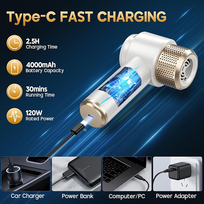 JONYJ Handheld Car Vacuum Cleaner, 16000PA Hand Held Vacuum Portable Cordless, 2 in 1 Air Duster and Vacuum Cleaner with LED Light, Multi-Nozzles, 120W High Power Mini Vacuum for Home, Pet, Office