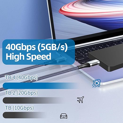 Talmosal 240W for Thunderbolt 4 Cable 2.3 ft, Support 8K@60Hz, 4K@144Hz 40Gbps/240W PD Charging for iPhone 17, USB4, Mac mini M4 / M4 Pro, MacBook Pro, Docking, eGPU, SSD, Surface Pro