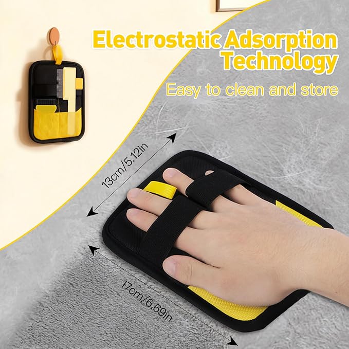Udihch Electrostatic Pet Hair Removal Glove - Reusable Pet Hair Removal Glove with Cleaning Brush & Flea Comb for Cats & Dogs, Washable for Clothing, Couch, Carpet, Car Seat (Black/Yellow)