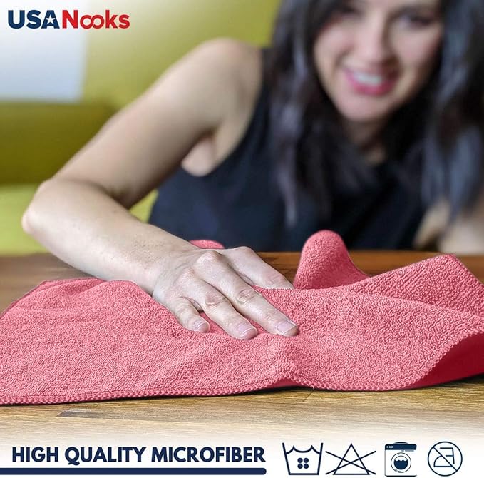 USANOOKS Microfiber Cleaning Cloth Light Pink - 12 Pcs 12.5"x12.5" - High Performance - 1200 Washes, Ultra Absorbent Towels Weave Grime & Liquid for Streak-Free Mirror Shine - Car Washing Cloth