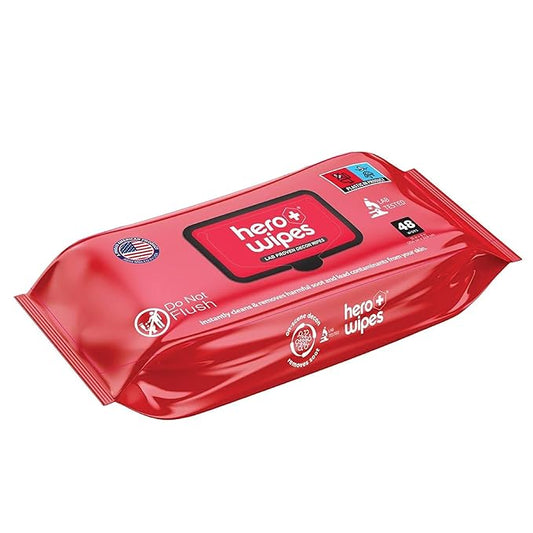 Hero Wipes Body Wipes Remove 98% Of Carcinogens, Ash, Soot, Smoke, Toxins - 48ct Extra Thick Durable 10x9 inches Firefighter Wet Wipes