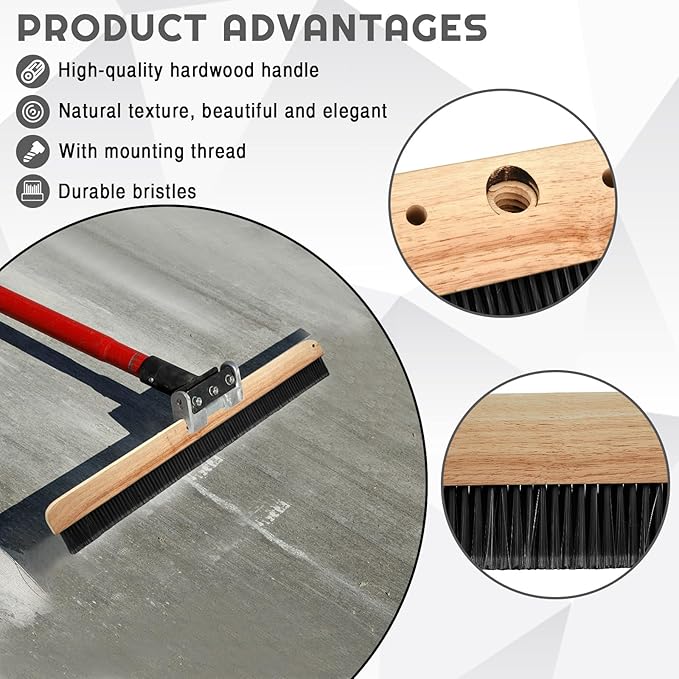 Yiyiring 2 Pack 24 Inch Concrete Broom Finishing Tools Wood Backed, Polypropylene Bristles Brush Push Brooms Without Handle for Concrete Finishes Hard Floors