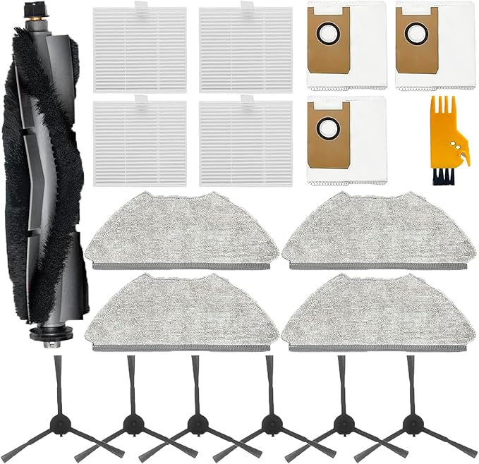 Frexusuent 19 Pcs Accessories for AIRROBO T20+ Robot Vacuum Cleaner, 1 Main Brush, 3 Dust Bags, 4 HEPA Filters, 4 Mop Pads, 6 Side Brushes, T20+ Replacement Kit