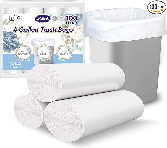 Small Trash Bags 4 Gallon, 100 Count Small Garbage Bag Bathroom White Mini Trash Bag Trash Can Liners Unscented Small Garbage Bags for Bathroom Can