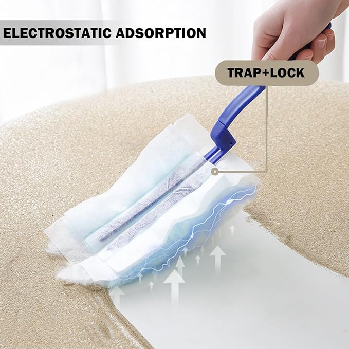Faliuepe Disposable Dusters Refills 180 Heavy Duty Duster Refills Blue Electrostatic Duster Heads for Cleaning Multi-Surface-20Counts