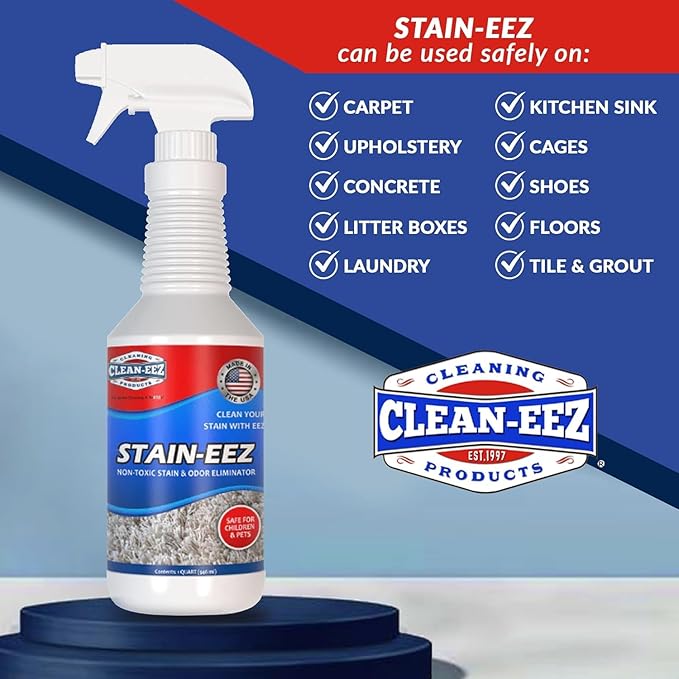 Clean-eez Stain-eez Carpet Cleaner Spray – Pro-Biotics & Enzyme Power for Ultimate Stain & Odor Elimination – Best Pet Carpet Cleaner