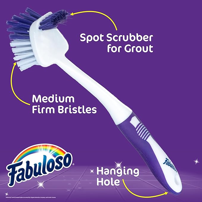Fabuloso Tile Brush with Spot Scrubber – Bathroom Cleaning Brush with Medium Bristles, Shower Scrubber, and Hanging Hole