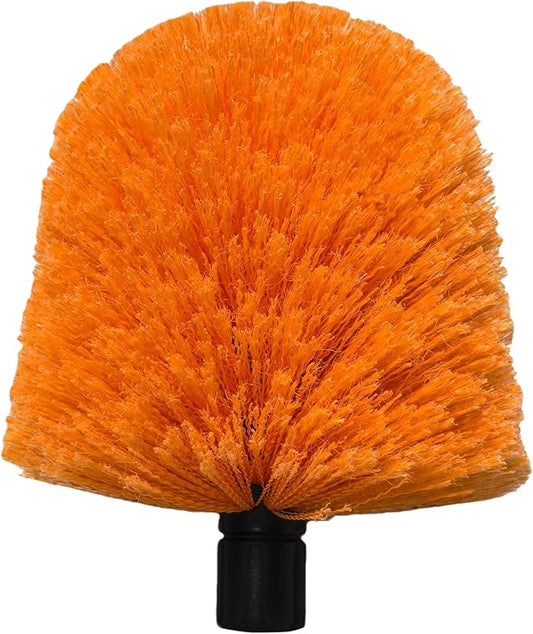 1 Pack Big Cobweb Duster Head Twist-On Spider Web Fuster for Outdoor & Indoor Web Cleaning // Fits Standard 3/4 Inch Threaded Poles // Cobweb Duster Brush Head Only (Orange)