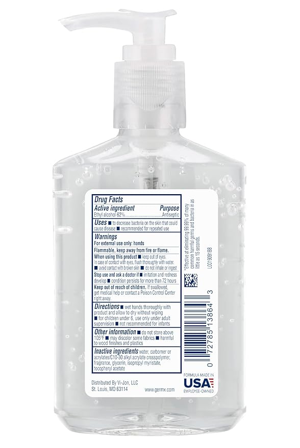 Germ-X Original Hand Sanitizer, 8 Fl Oz (Pack of 12), Less Drying Moisturizing Gel with Vitamin E, No Rinse Formula, Pump Bottle