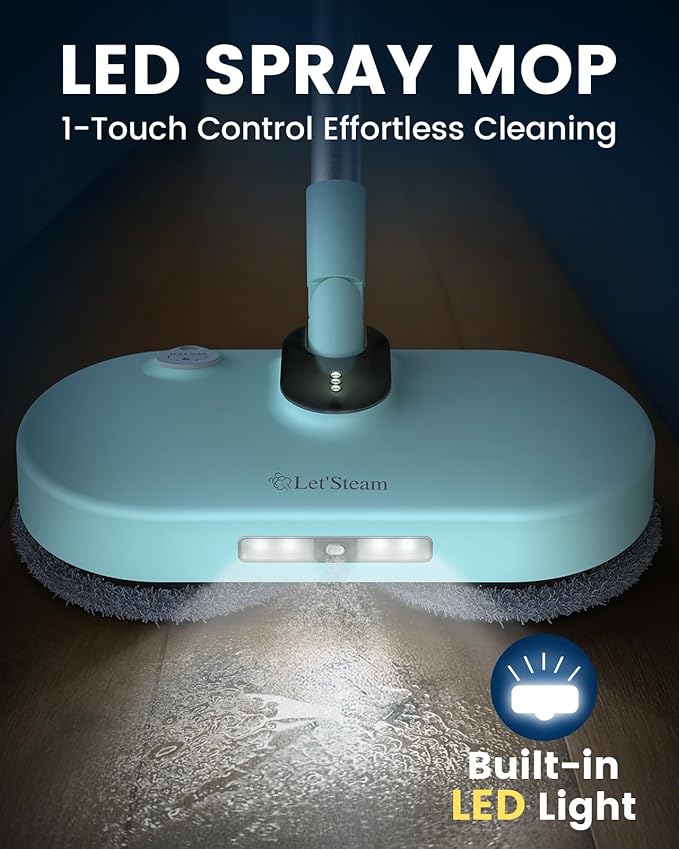 Cordless Electric Mop,Dual-Motor Powerful Spin Mop with Led Headlight&Water Spray,2600mAh Battery Rechargeable Floor Scrubber with 350ml Water Tank for Floor Cleaning