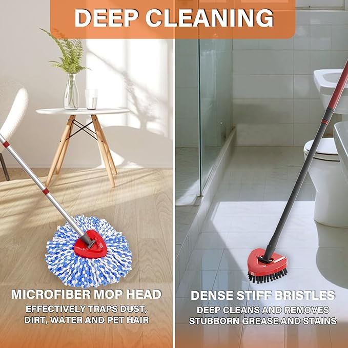 Fatmass 5 Pack Spin Mop Head Replacement for O Cedar RinseClean 2-Tank System,Include 4 Mop Replace Heads + 1 Upgrade Scrubber Brush, 100% Microfiber Mop Refills Deep Cleaning Machine Washable