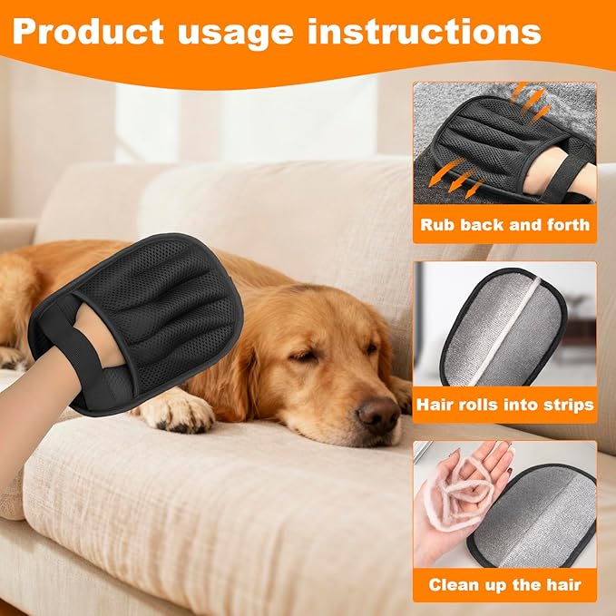 IDAFureverHome 2 Pairs of pet Grooming Gloves, Suitable for Cats and Dogs. Five-Finger Static pet Grooming Gloves. Reusable pet Grooming Tools for Sofas, Clothes, pet beds and Carpets. (S)