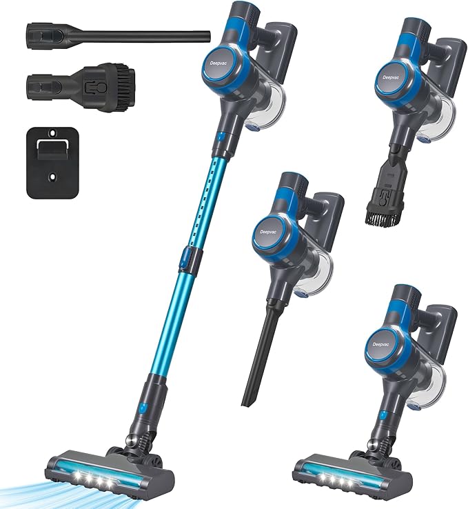 Deepvac 250W 25KPa Suction Cordless Vacuum Cleaner, 6-in-1 Lightweight Stick Vacuum with LED Display, 45 Mins Runtime for Hard Floor, Carpet, Pet Hair, Car Cleaning