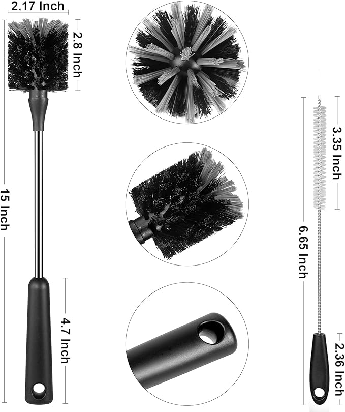 SweeBe 3 Pack Bottle Brush Set, Long Handle Baby Bottle Brush Cleaner with Straw Brush and Lid Brush, Water Bottle Scrubber, Kitchen Scrub Cleaning Brushes for Cups, Coffee Mugs, Tumblers, Thermos