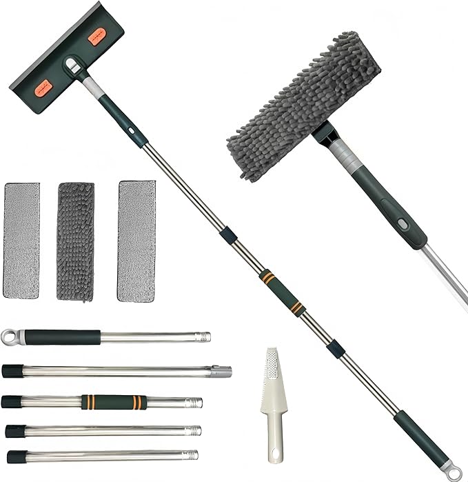 4 in 1 Window Squeegee Cleaner Set,Window Cleaning Tool with 81" Adjustable Extendable Pole,Professional Long-Handled Window Washing Kit for Home,Outdoor Windows, Glass, Floor