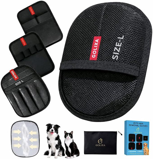 GOLIXA 4+1 Pack Pet Hair Remover Glove for Cats and Dogs, 4 Designs Electrostatic Pet Hair Removal Gloves Brush for Pets Hair, Best Animal Reusable Cats & Dogs Grooming Gloves for Hair Removal