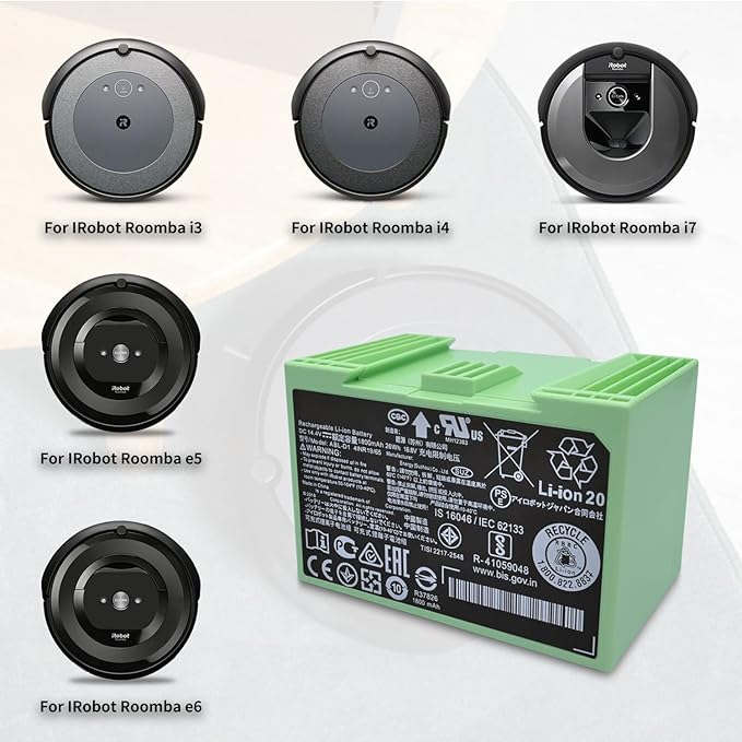 for iRobot Roomba e e5 e6 e5150 e5152 e6198 and i i3 3150 i3+ 3550 i4 4150 i4+ 4552 i6 I7 i7158 i7+ 7150 7550 i8 Plus Replacement Lithium Ion Battery ABL-D1 4624864 4INR19/65 DC 14.4V 1800MAH/26WH