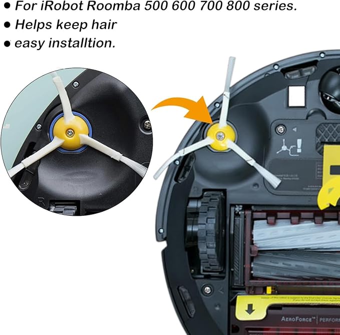Replacement Side Brush for iRobot Roomba 600 700 800 900 Series 692 675 694 671 677 980 960 985 880 860 805 877 890 895 805 761 770 780 790 Robotic Vacuum Attachment Part, 10Side Brush,1 Screw Driver