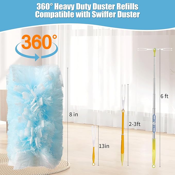 50 Count 360° Heavy Duty Duster Refills Compatible with Swiffer, Larger -Extra Thick Electrostatic Disposable dusters Refill for Electronics, Furniture, Blinds, Ceiling Fans, Unscented (Blue)