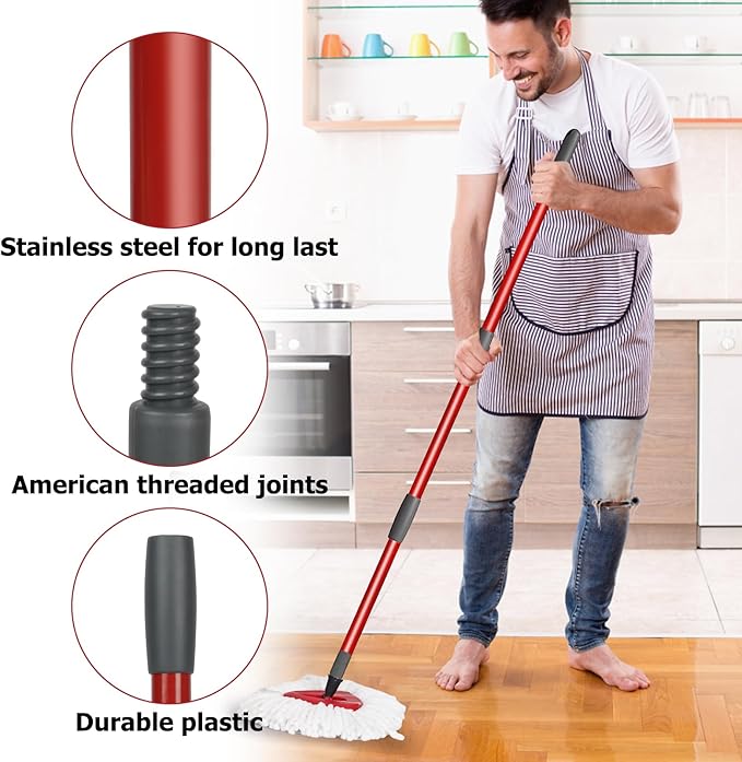 Qulable Spin Mop Replacement Handle - 4-Section 30" to 58" Mop Handle Replacement Stick, EasyWring Handle for Floor Cleaning (Mop Head & Base Not Included)