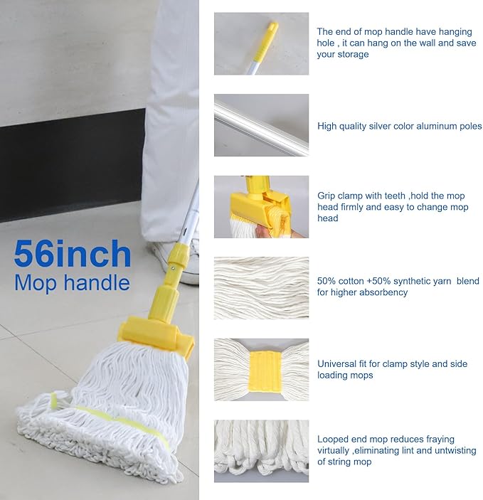 Midoneat Mop Bucket with Wringer, 22 Qt (5.5 Gallon), Handle, Wheels,Floor Cleaning, 16.5" L x 10.6" W x 26.4" H, Yellow,Add One Cotton Mop