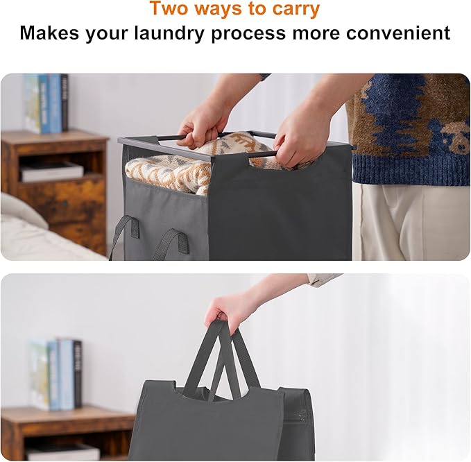 Heybly Laundry Hampers, 3 × 12.5 Gal Laundry Basket with Large Desktop Sorter for Laundry Room organization, Bathroom and Dorm Laundry Bags on Storage Shelf, Black and Gray HLH004BG