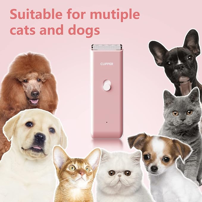 Founouly Pink Dog Cat Clippers, Home Professional Cordless Cat Grooming Tools for Dog Thick Coat Clippers, Low Noise Pet Hair Trimmer Kits with 9-Pieces