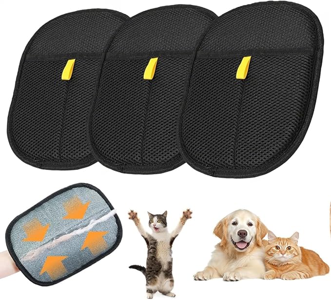 3pcs Pet Hair Removal Glove for Cats & Dogs, 2025 New Upgrade Efficient Grooming Gloves for Pet Hair, Reusable Cat Dog Electrostatic Hair Remover Grooming Glove Tool