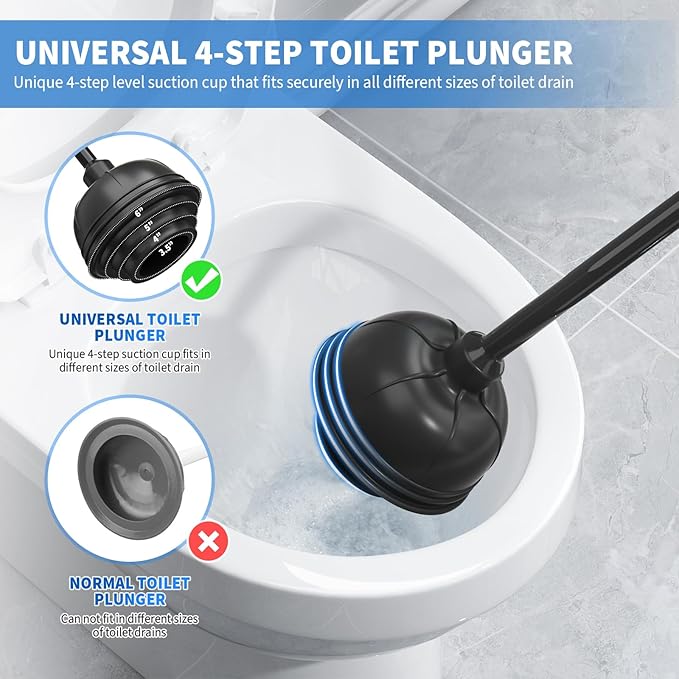 uptronic Toilet Plunger and Brush, Bowl Brush and Heavy Duty Toilet Plunger Set with Holder, 2-in-1 Bathroom Cleaning Combo with Modern Caddy Stand for for 5.7-inch Toilet Drain Bathroom Cleaning