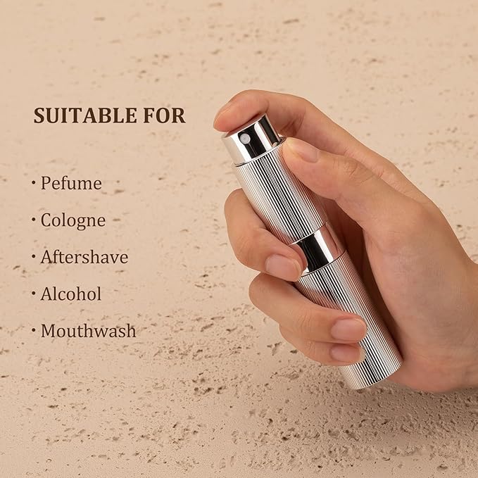 LISAPACK Perfume Travel Refillable Bottle - Atomizer Cologne Spray for Men Portable - Mini Sprayer Empty for Refill - Small Size 8ML Striped (Silver, Gold, Blue)