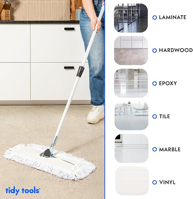 Commercial Dust Mop – 60 Inch Floor Sweeper for Hardwood, Reusable Cotton Mop Head, Extendable Handle, Dry Mop for Floor Cleaning & Janitorial Supplies