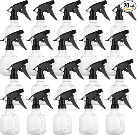 20 Pack 8 Oz Plastic Spray Bottle with Black Trigger Sprayers, Empty Refillable Spray Bottles with Adjustable Head Sprayer for Cleaning, Hair, Plant & Kitchen Use