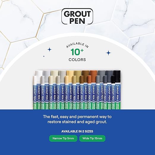 Grout Pen Light Grey Tile Paint Marker: Waterproof Grout Paint, Tile Grout Colorant and Sealer Pen - Light Grey, Wide 15mm Tip (20mL)