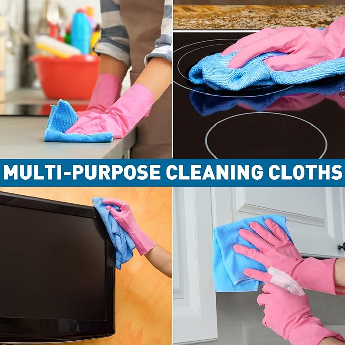 Microfiber Cleaning Cloths-18 Pack, Cleaning Rags, Microfiber Towels for Cars, Home Blue (12x12 inches)