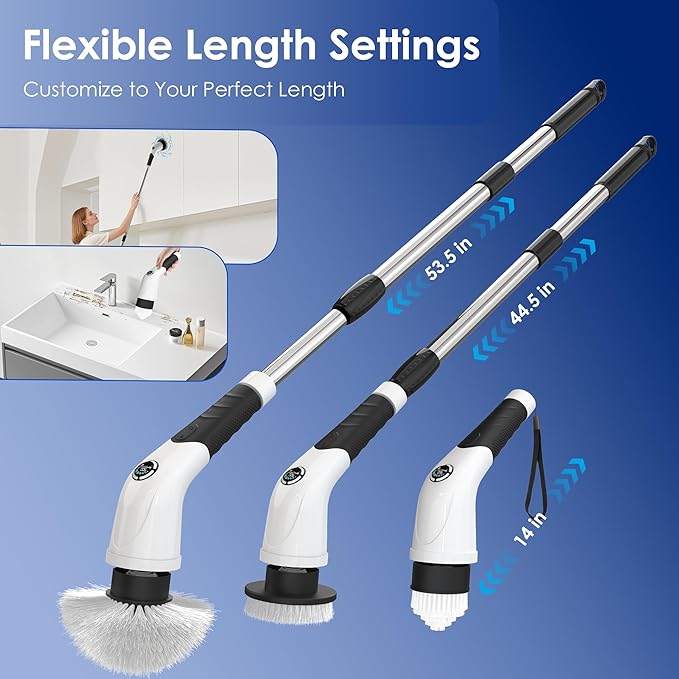 Cordless Electric Spin Scrubber, IPX7 Waterproof Rechargeable Power Cleaning Brush with 4500mAh Battery, 210min Runtime, 7 Brush Heads, 3 Adjustable Speeds, for Shower, Tub, Tile, Kitchen, Floor