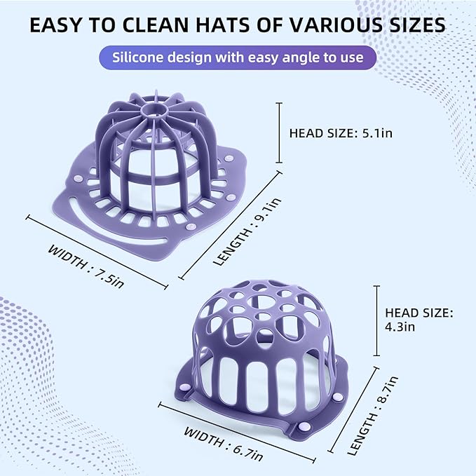 Silicone Hat Washer Cage Hat Cleaner for Baseball Caps, Rust-Proof & Shape-Saving Design,Ball Cap Washer Fit for Adults and Kids Hats Shaper,Flexible and durable，Cap holder,Purple