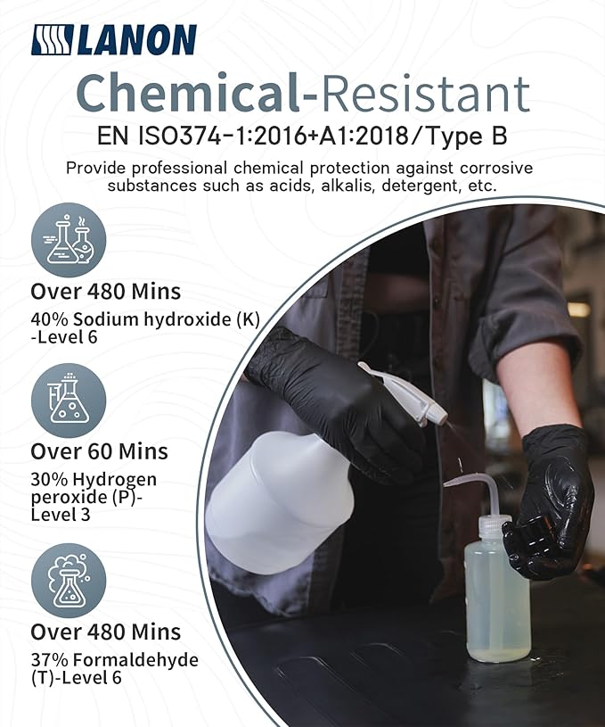 LANON Protection Food Safe Disposable Nitrile Gloves, Latex-Free, Powder-Free, Silicone-Free, Textured Fingertips, Cooking, Black，Medium