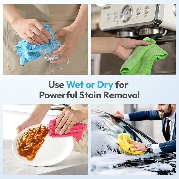 Microfiber Cleaning Cloths 12”x12” 24Pack Lint Free Kitchen Cloths - Extra Thick, Streak-Free, Lint-Free, Fast Absorbent - Reusable Multi-Purpose Housekeeping Rags for Cars, Dishes, Floors, Tiles