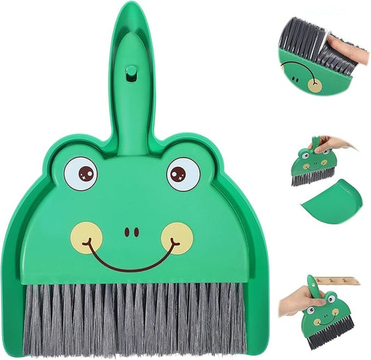 Tyqour Green Small Dustpan and Brush Set Cute Mini Hand Broom and Dustpan Set Portable Durable Desktop Cleaning Supplies for Tabletop Debris Keyboards