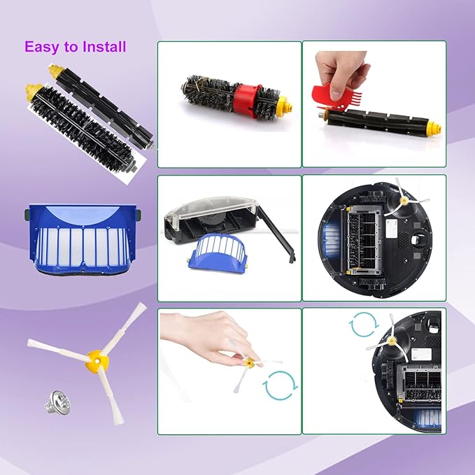 PELLYDA Replacement Parts for IRobot Roomba 600 &500 Series 694 692 690 680 660 665 651 650 614 595 585 564 Vacuum,Accessories Kit 3 Filter,3 Side Brush,1 Pairs Bristle and Flexible Beater Brush