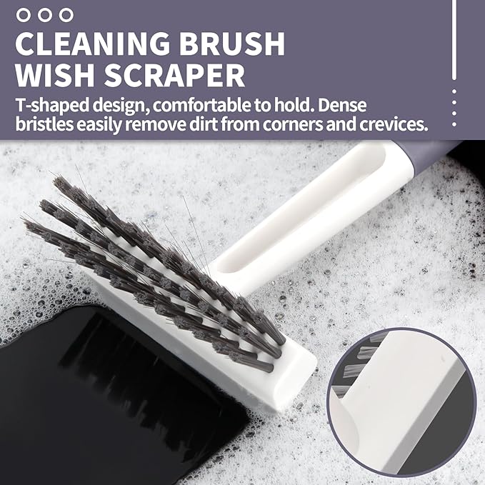 Xicennego 3 Pack Kitchen Cleaning Brush Set,1 Pot and Dish Cleaning Brush with Long Handle,1 Kitchen and Bathroom Brush with Scraper Strip, 1 Hard-Bristled Brush for Sink, Countertops, Tiles（Grey
