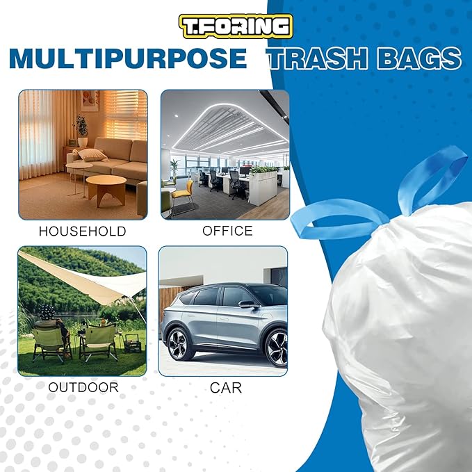 3 Gallon Trash Bags Drawstring 0.96 Mil - 120 Count 12 Liter Small Garbage Bags for Bathroom, Strong White Unscented Plastic Wastebasket Bin Liners for Toilet Office and Bedroom