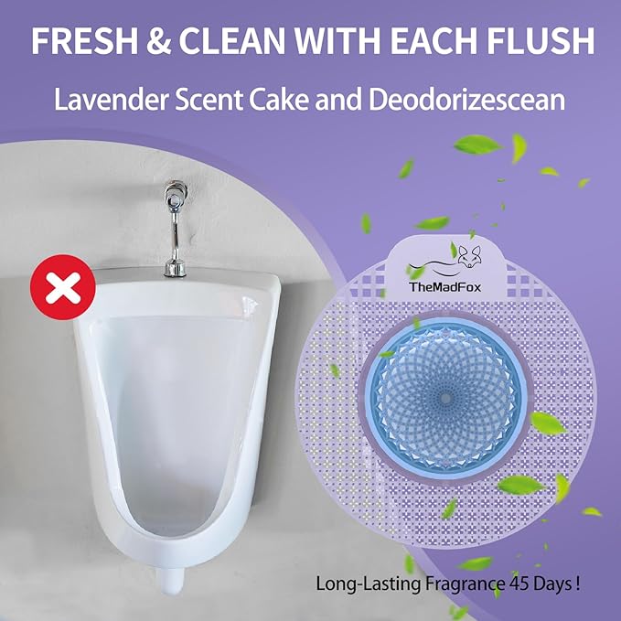 Bio-Enzymatic Urinal Screen Deodorizer (12 Pack）,Urinal Cakes with Block,Anti-Splash Urinal Screens for Men Bathroom Airport Office Mall Hotel,Long-Lasting Lavender Scent 45 Days