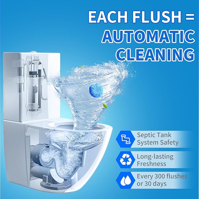 Bayimkleenr Automatic Toilet Cleaner Tablets, Septic Tank Safe, Removes Hard Water Rings and Stains, Deodorizes, Fresh Scent Toilet Tank Cleaner for Bathroom-(12 PACK)