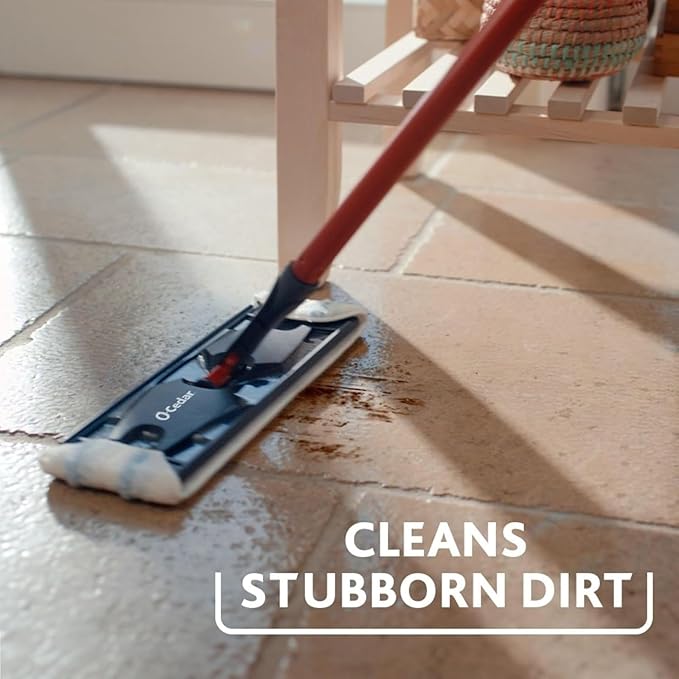 O-Cedar H2prO Flat Mop System with 1 Mop Head Refill | Quick Cleaning Tool | Clean with Clean Water | Machine Washable Reusable Microfiber Mop Pad | Safe on Wood Floors, Vinyl, Tile, Baseboards, Walls